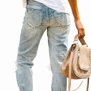 High waist distressed light blue Capri stretch jeans size 2x